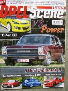 flash Opel Scene 2/2016 Diplomat B V8 6.6l, Rekord B,Asscona B400,Astra G,Kadett C Coupé,Manta B i300,Kadett D