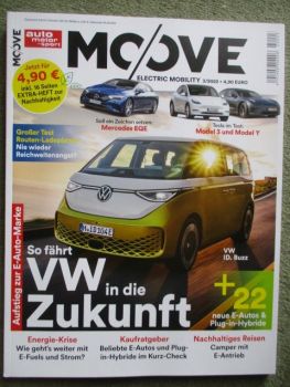 auto motor & sport moove 3/2022 Mercedes EQE,Tesla Model 3 und Model Y,Ypeng P5,Ioniq 5,Mustang Mach-E