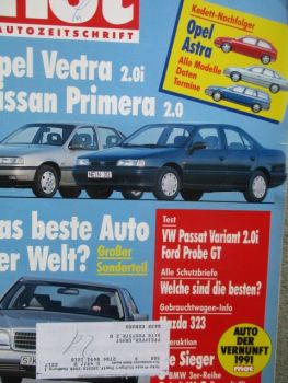 mot 9/1991 Nissan Primera 2.0 vs. Opel Vectra A,VW Passat Variant 2.0i, Ford Probe GT,Renault Espace,gebrauchter Mazda 323