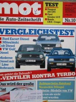 mot 10/1984 Ford Escort Diesel vs. Colt D vs. Golf II Diesel,Lancia A112,Audi 80 Quattro mit 260 PS, Opel Senator A 3.0e