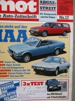 mot 17/1985 BMW 524dd E28 Domröse,Peugeot 205 Cabrio, Jaguar XJ-S 3.6,Dauertest Mercedes Benz 190d W201,Lancia