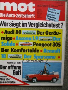 mot 5/1979 Audi 80 vs. Ascona 1.9 vs. Peugeot 305 und Renault 18,VW Golf Typ17 Cabriolet GTi,