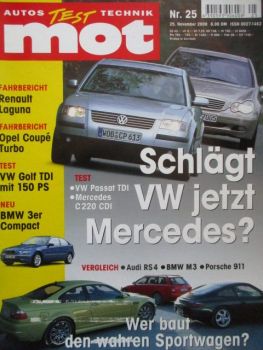 mot 25/2000 Audi RS4 vs. BMW M3 E46 vs. 911Carrera,Golf4 TDI 4Motion(150ps),Opel Coupé turbo 2.0 16V,RAV4 Special 2.0