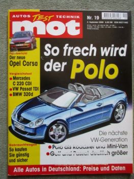 mot 19/2000 Opel Corsa C,Kia Rio 1.5LS,Scénic RX4 2.0 16V Luxe,BMW 320d E46 vs. C220CDI W203 Classic vs. Passat V6