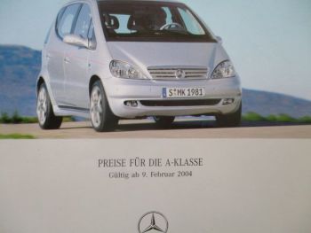 Mercedes Benz A-Klasse Preisliste Februar 2004