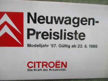 Citroen Neuwagen Preisliste Modelljahr 1987