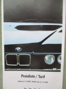 BMW Preisliste Schweiz 3.September 1990