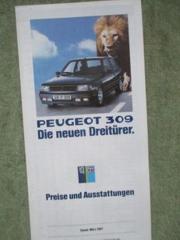 Peugeot 309 Preisliste März 1987