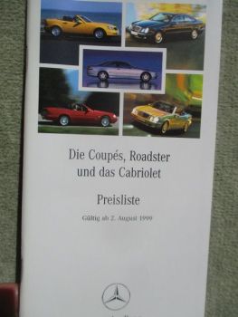 Mercedes Benz Preisliste Coupés, Roadster & Cabriolet 8/1999
