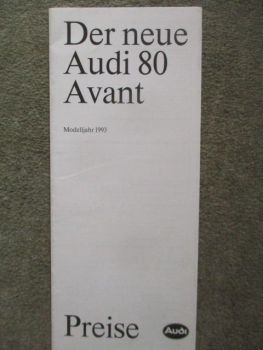 Audi 80 Avant (B4) Modelljahr 1993 Preisliste 14.7.1992