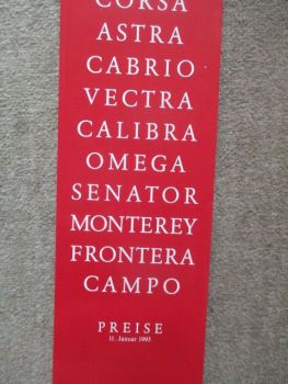 Opel Preisliste 11.Januar 1993