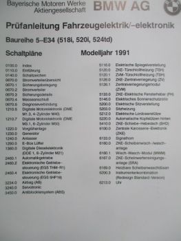 BMW 518i- 520i 524TD Prüfanleitung Fahrzeugelektrik/-elektronik E34 Mdj. 1991