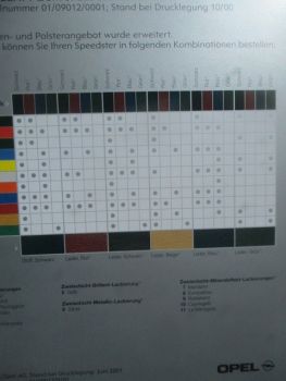 Opel Speedster Prospekt Oktober 2001