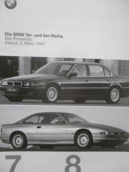 BMW 7er E38 Reihe und 8er-Reihe E31 Preisliste 3.März 1997