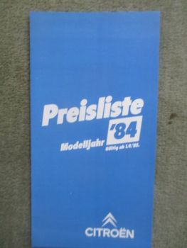 Citroen Preisliste Modelljahr 1984