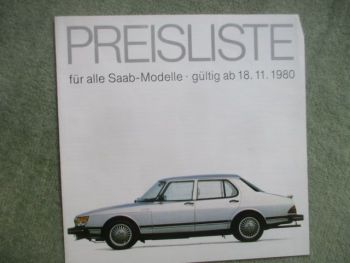 Saab Modelle Preisliste Modelljahr 1981