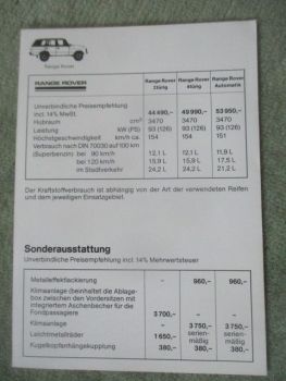 Range Rover 2-türig 4-türig Karte +Preise ohne Datum