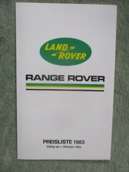 Land Rover Range Rovr Preisliste Oktober 1983
