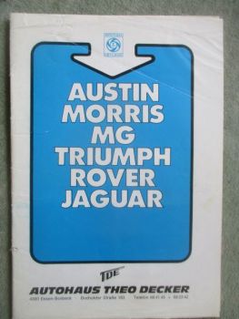 Austin Morris MG Tiumph Rover Jaguar Autohaus Theo Decker Katalog