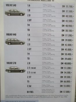 Volvo Preisübersicht Modelljahr 1999