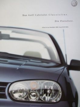 VW Golf IV Cabrolet Classicline Modelljahr 2002 Preisliste