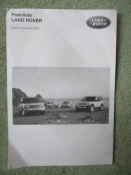 Land Rover Preisiste Dezember 2004 Kleinformat