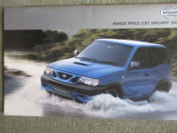 Nissan Range Price List January 2000