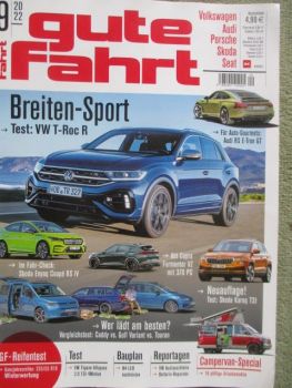 gute fahrt 9/2022 VW T-Roc R,Skoda Enyaq Coupé RS iV,Skoda Karoq 1.5TSI,VW Caddy vs. Golf Variant vs. VW Touran,