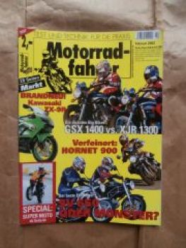 Motorradfahrer 2/2002 Kawasaki ZX-9R, Suzuki GSX 1400 vs. Yamaha XJR 1300,