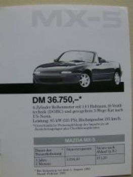 Mazda Preisliste MX-5 RX-7 323TX Februar 1991
