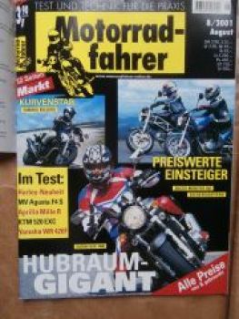 Motorrradfahrer 8/2001 Yamaha BT 1100 Bulldog, Ducati M600 Monster vs. Sachs Roadster 650