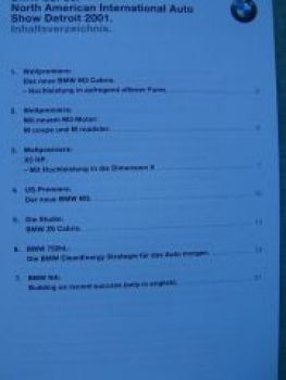 BMW Pressemappe Detroit 2001 X5 E53 M3 E46 Z3 Roadster Coupe E36