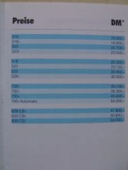 BMW Preisliste PKW E21, E12, E3, E23, E24 September 1980