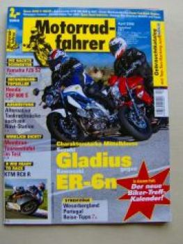 Motorradfahrer 4/2009 Suzuki Gladius, Kawasaki ER-6n,KTM RC8 R