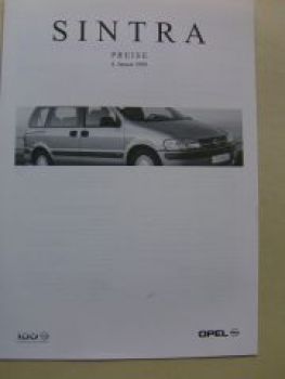 Opel Preisliste Sintra 4.Januar 1999 NEU