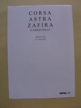 Opel Corsa Astra Zafira Fahrschule Januar 2002 NEU