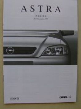 Opel Astra Preisliste 26.November 1999