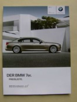 BMW Preisliste 7er F01 F02 +xDrive +ActiveHybrid7 9/2010