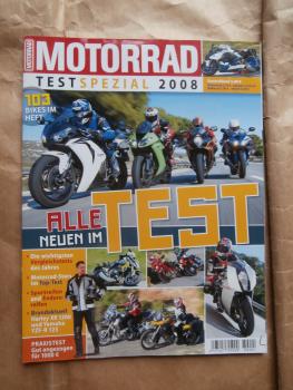 Motorrad Test Spezial 2008 Vergleichstests, Sportreifen und Enduroreifen,Harley XR1200 & Yamaha YZF-R 125