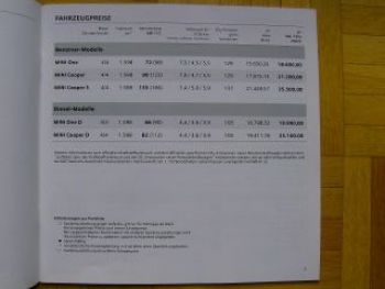 BMW Mini Clubman R56 One, Cooper +S +D August 2010 Preisliste