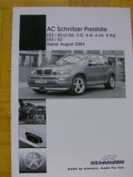 AC Schnitzer Preisliste X5 E53 3.0d-3.8is,E83 X3 8/2004 NEU