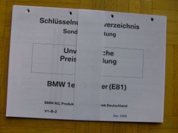 BMW Schlüsselnummernverzeichnis 1er E81 3-Türer Dezember 2006