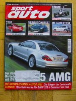 sport auto 1/2002 SL55 AMG BR230, Lotus Elise, 911C4S,VW Golf GT