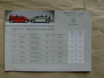Mercedes Benz Preisliste A-Klasse 3-Türer 5-Türer BR169 Juni 200
