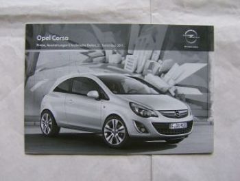 Opel Corsa Preisliste November 2011 NEU