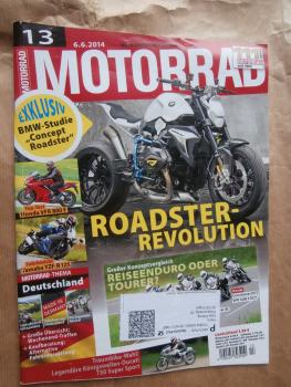 Motorrad 13/2014 Honda VFR 800F,Yamaha XVS 1300 Custom,Dauertest Ducati 11900 Panigale und Triumph Trophy SE,