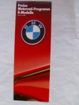 BMW Preisliste Motorrad K-Modelle 1.5.1984 K100 RT RS