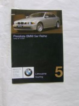 BMW Preisliste 5er Reihe Limousine Touring E39 SCHWEIZ