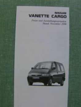 Nissan Vanette Cargo 11/1998 Preisliste