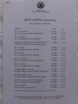 Alpina Preisliste 1.3.2001 E46,E39,E38